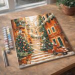 Escalier enneigé à Noël - Toile roulée