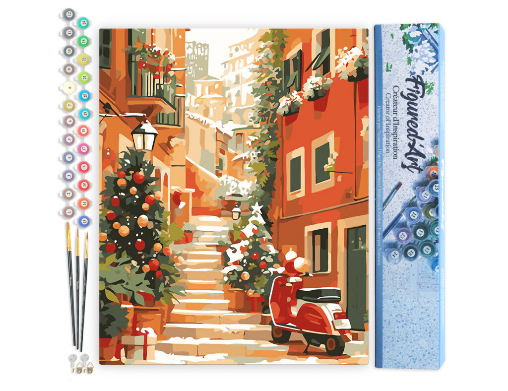 Escalier enneigé à Noël - Toile roulée