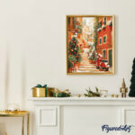 Escalier enneigé à Noël - Toile roulée