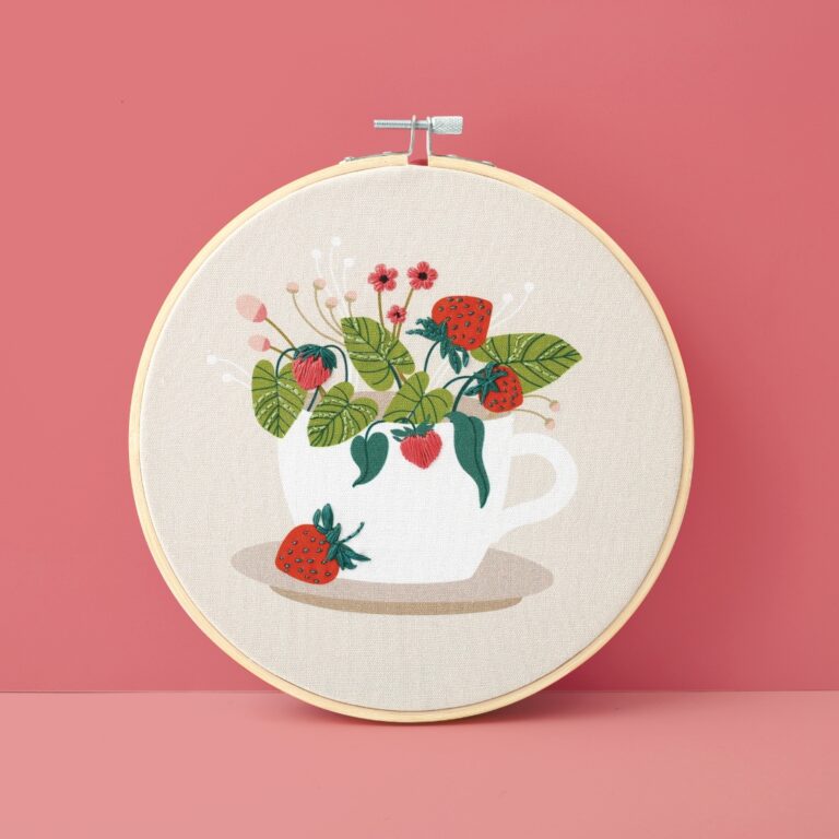 Kit broderie : Fraise des bois - Tambour 20cm