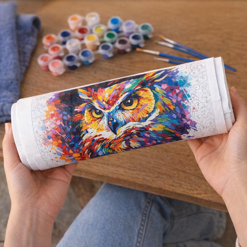 Hibou Coloré Abstrait - Toile roulée