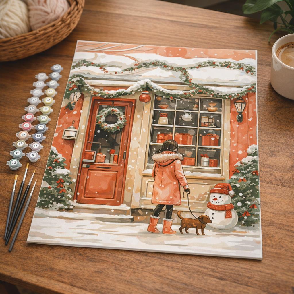 Jeune femme et son Chien à Noël - Toile roulée