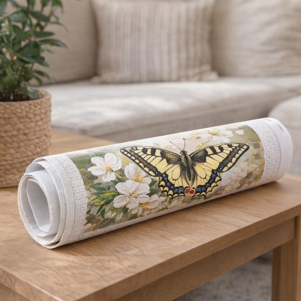 Machaon et Fleurs blanches - Toile roulée