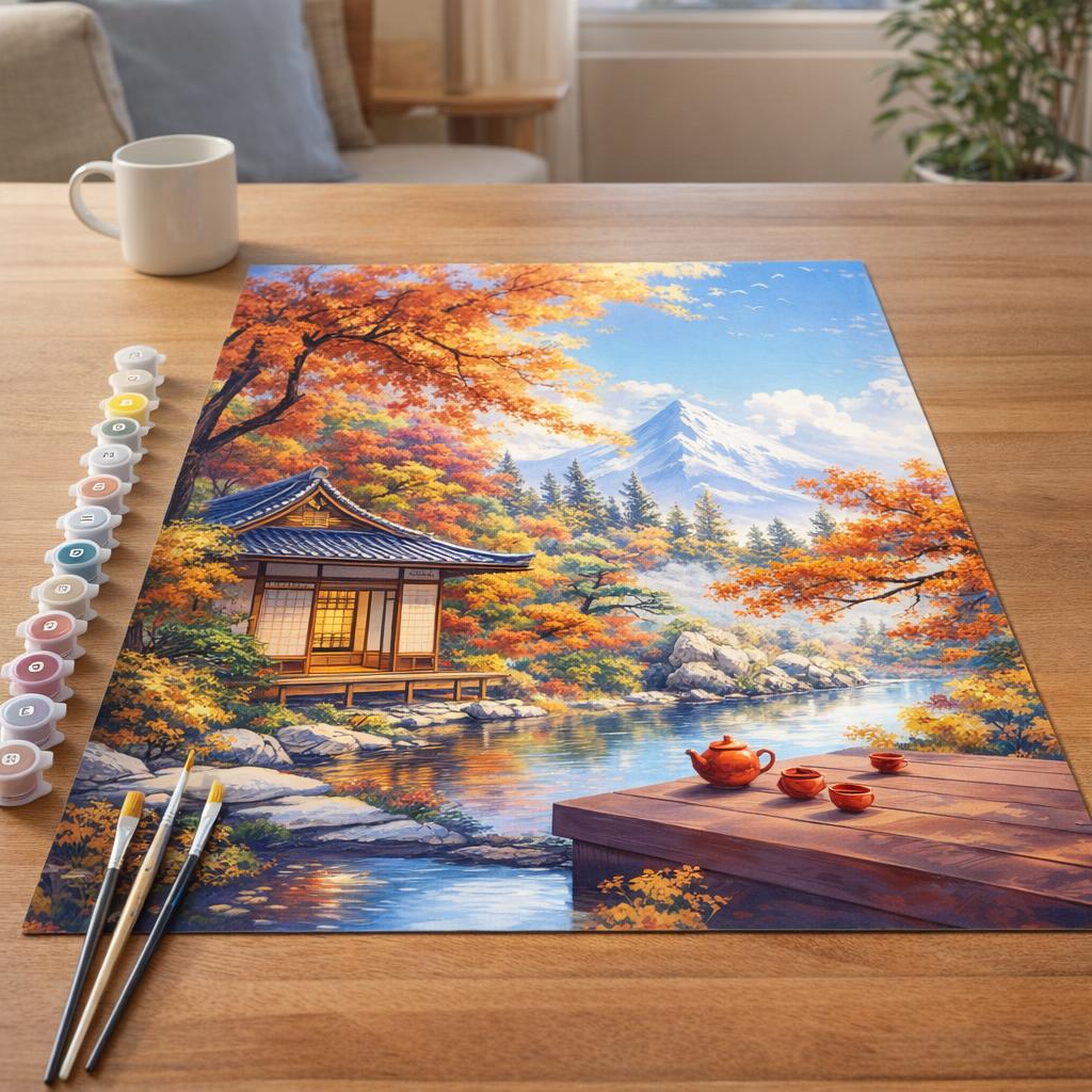 Maison de Thé d’Automne au Bord du Lac - Toile roulée