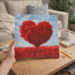 Mini Diamond Painting 25x25cm avec cadre - Arbre rouge Coeur