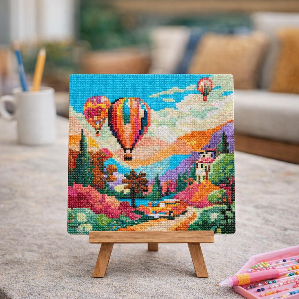 Mini Diamond Painting 25x25cm avec cadre - Ballons au-dessus de la Vallée