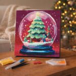 Mini Diamond Painting 25x25cm avec cadre - Boule à Neige et Sapin de Noël