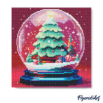 Mini Diamond Painting 25x25cm avec cadre - Boule à Neige et Sapin de Noël