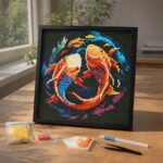 Mini Diamond Painting 25x25cm avec cadre - Carpes Koï Colorées