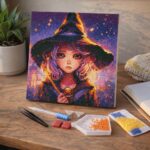 Mini Diamond Painting 25x25cm avec cadre - Charmante Petite Sorcière