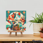 Mini Diamond Painting 25x25cm avec cadre - Chat Princesse Japonaise