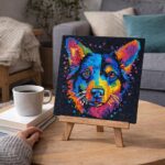 Mini Diamond Painting 25x25cm avec cadre - Chien Abstrait Pop Art Néon