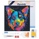 Mini Diamond Painting 25x25cm avec cadre - Chien Abstrait Pop Art Néon
