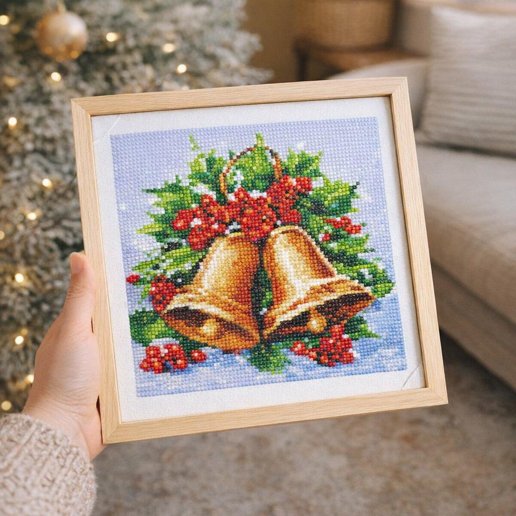 Mini Diamond Painting 25x25cm avec cadre - Cloches de Noël