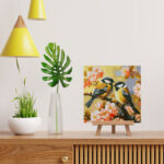 Mini Diamond Painting 25x25cm avec cadre - Couple d'Oiseaux parmi les Fleurs