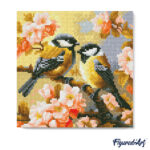 Mini Diamond Painting 25x25cm avec cadre - Couple d'Oiseaux parmi les Fleurs
