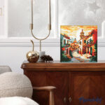 Mini Diamond Painting 25x25cm avec cadre - Église de Village Ensoleillé