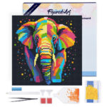 Mini Diamond Painting 25x25cm avec cadre - Éléphant Abstrait Pop Art