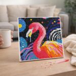 Mini Diamond Painting 25x25cm avec cadre - Flamant Rose Abstrait Pop Art