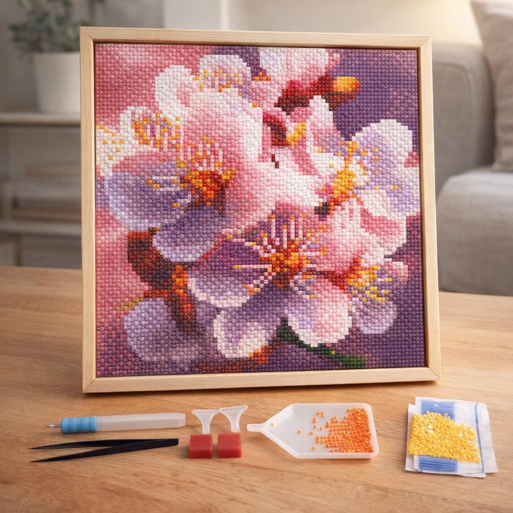 Mini Diamond Painting 25x25cm avec cadre - Floraison des Cerisiers