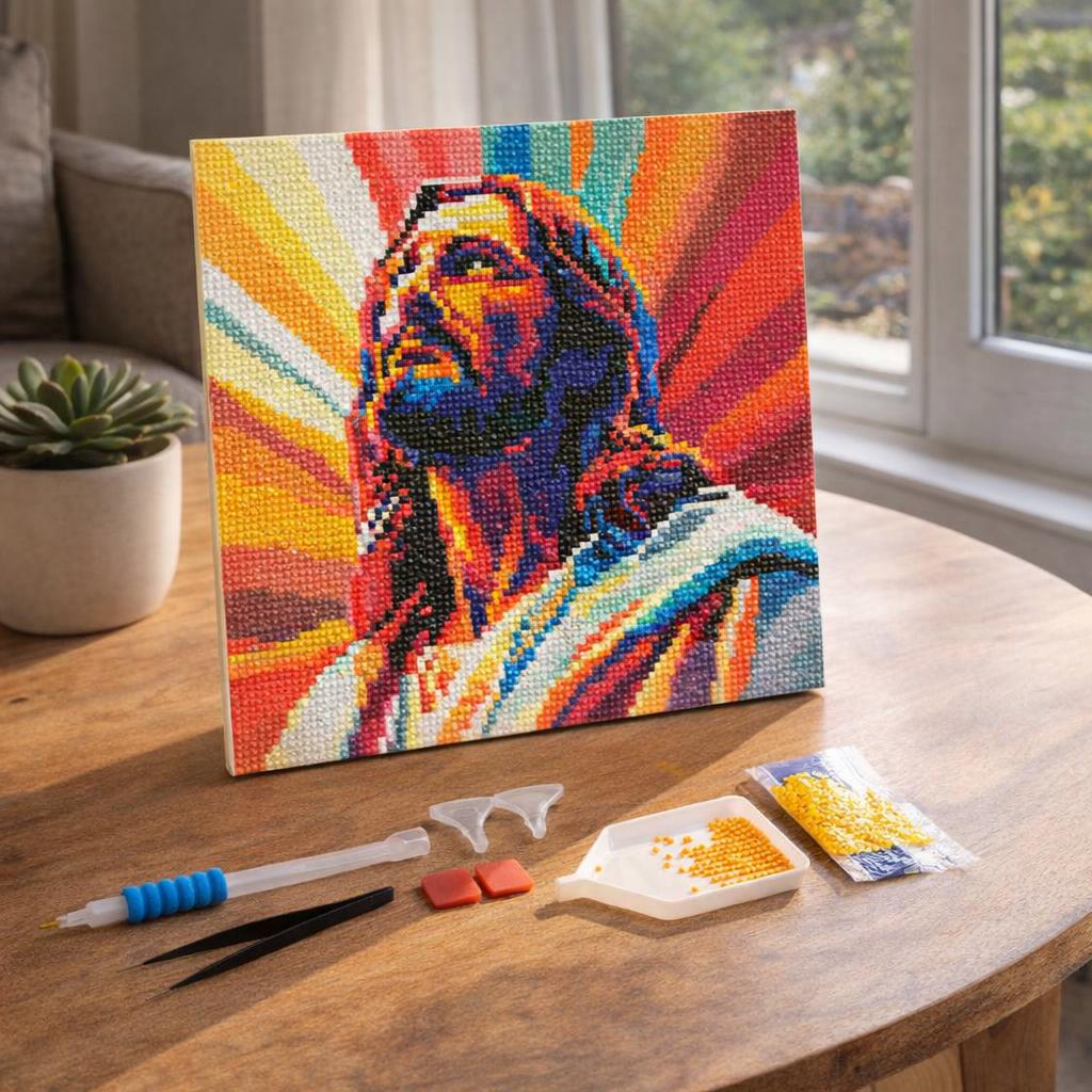 Mini Diamond Painting 25x25cm avec cadre - Joyeux Bonhomme de Neige dans la Chambre