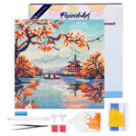 Mini Diamond Painting 25x25cm avec cadre - Lac et Mont Fuji