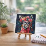 Mini Diamond Painting 25x25cm avec cadre - Lama Fantaisie et Fleurs