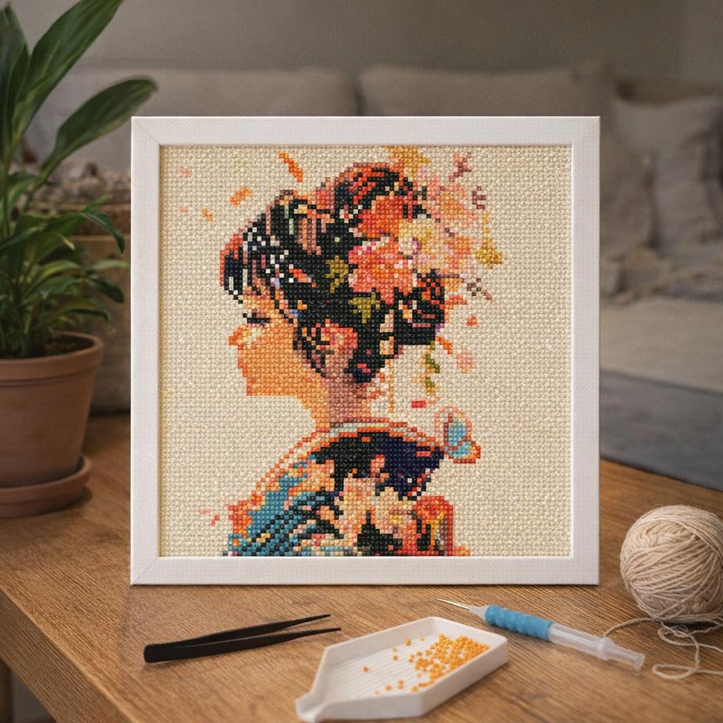 Mini Diamond Painting 25x25cm avec cadre - L’Amour à la Japonaise