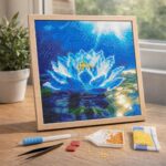Mini Diamond Painting 25x25cm avec cadre - Lotus Blanc Brillant