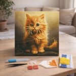 Mini Diamond Painting 25x25cm avec cadre - Mignon Petit Chaton Orange