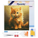 Mini Diamond Painting 25x25cm avec cadre - Mignon Petit Chaton Orange