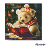 Mini Diamond Painting 25x25cm avec cadre - Ours Mignon en train de Lire