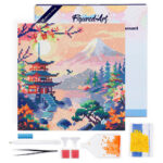 Mini Diamond Painting 25x25cm avec cadre - Pagode et Mont Fuji