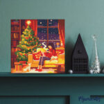 Mini Diamond Painting 25x25cm avec cadre - Paisible au pied du sapin de Noël