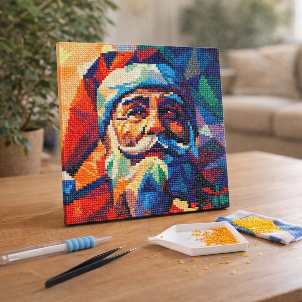 Mini Diamond Painting 25x25cm avec cadre - Père Noël Polygone