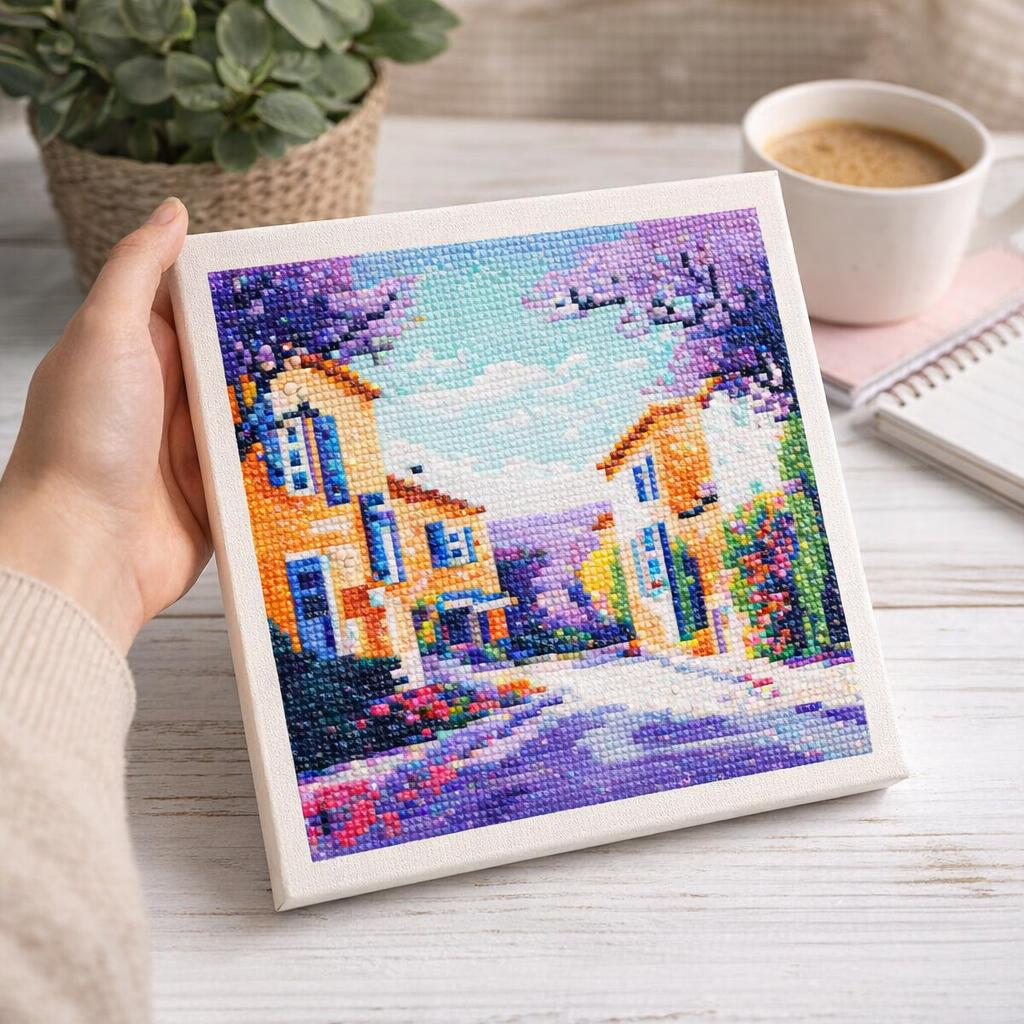 Mini Diamond Painting 25x25cm avec cadre - Printemps en Provence