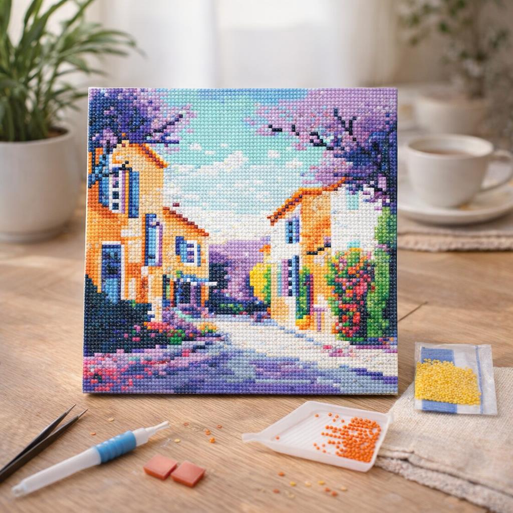 Mini Diamond Painting 25x25cm avec cadre - Printemps en Provence