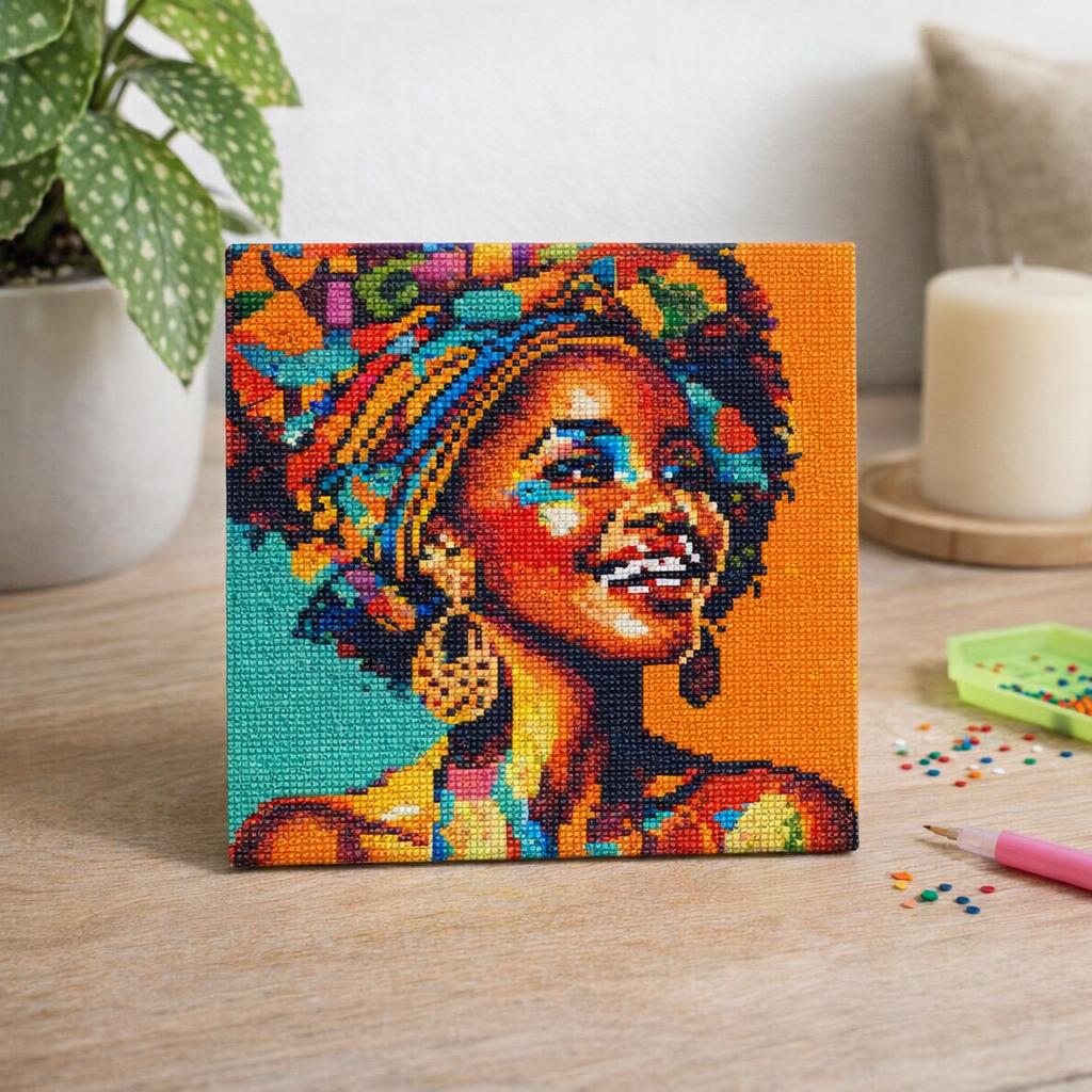 Mini Diamond Painting 25x25cm avec cadre - Reine Africaine Pop Art
