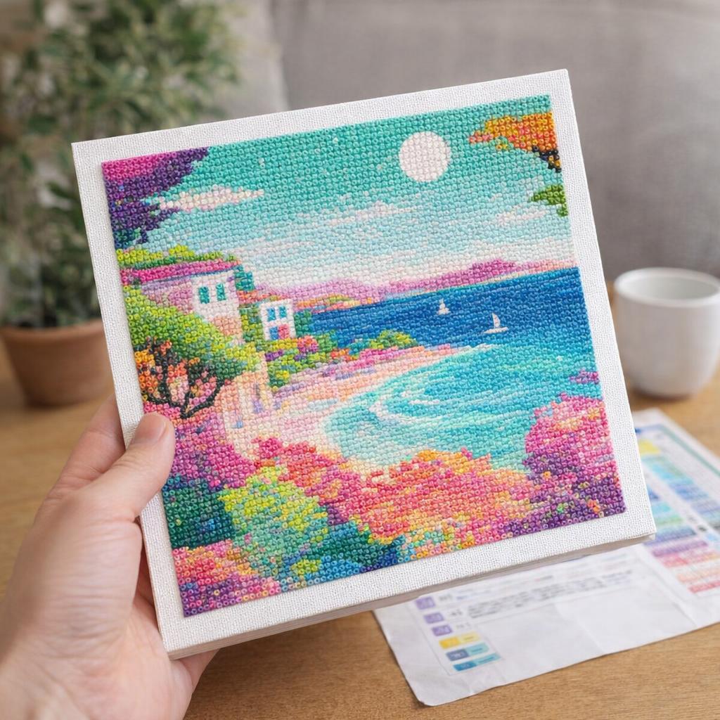 Mini Diamond Painting 25x25cm avec cadre - Riviera Française Colorée