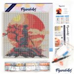 Mini Diamond Painting 25x25cm avec cadre - Samourai au coucher du soleil