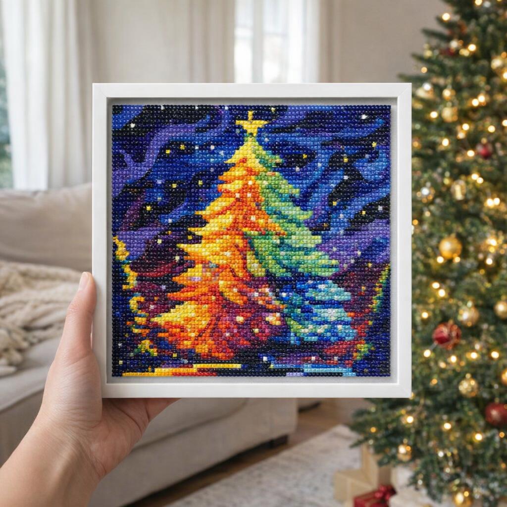 Mini Diamond Painting 25x25cm avec cadre - Sapin de Noël Coloré