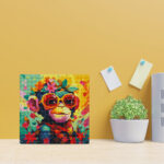 Mini Diamond Painting 25x25cm avec cadre - Singe Fantaisie et Fleurs