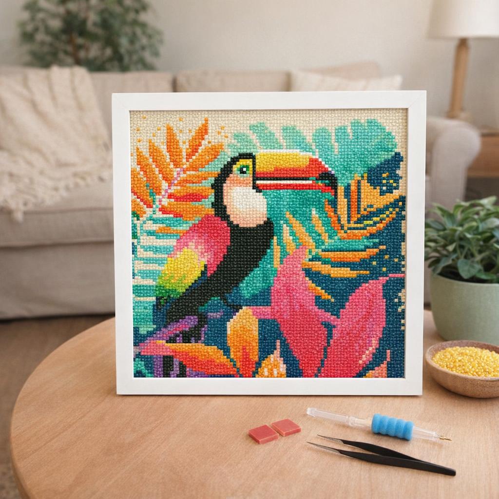 Mini Diamond Painting 25x25cm avec cadre - Toucan Tropical