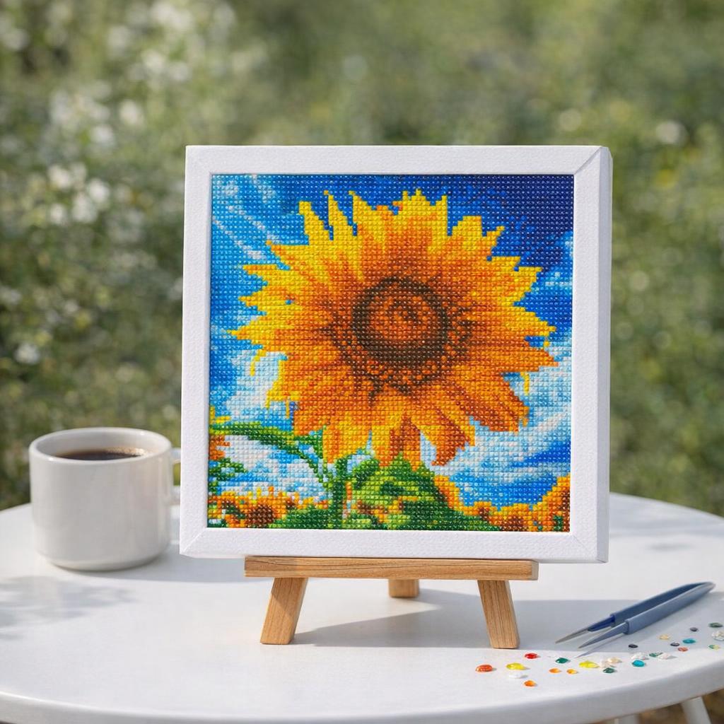 Mini Diamond Painting 25x25cm avec cadre - Tournesol Éclatant au Soleil