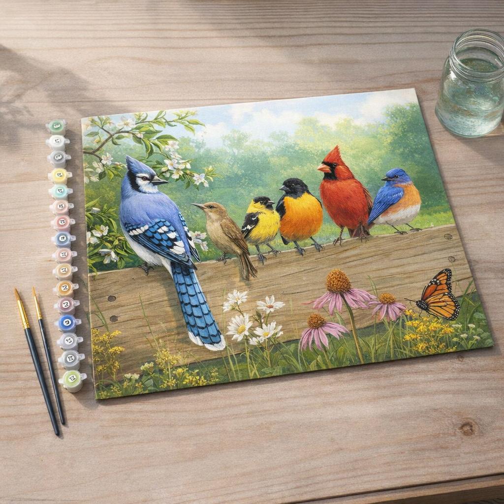 Oiseaux sur la barrière - Toile roulée