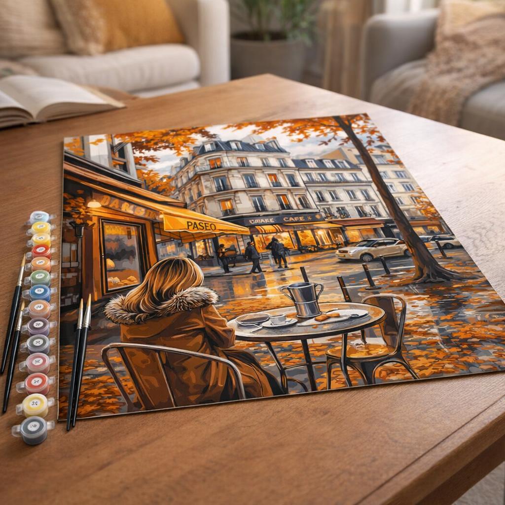 Pause café en Automne - Toile roulée