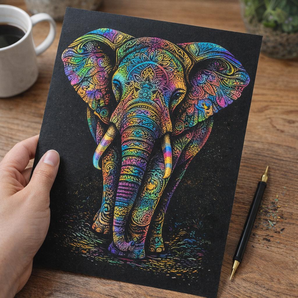 Peinture à gratter - Éléphant