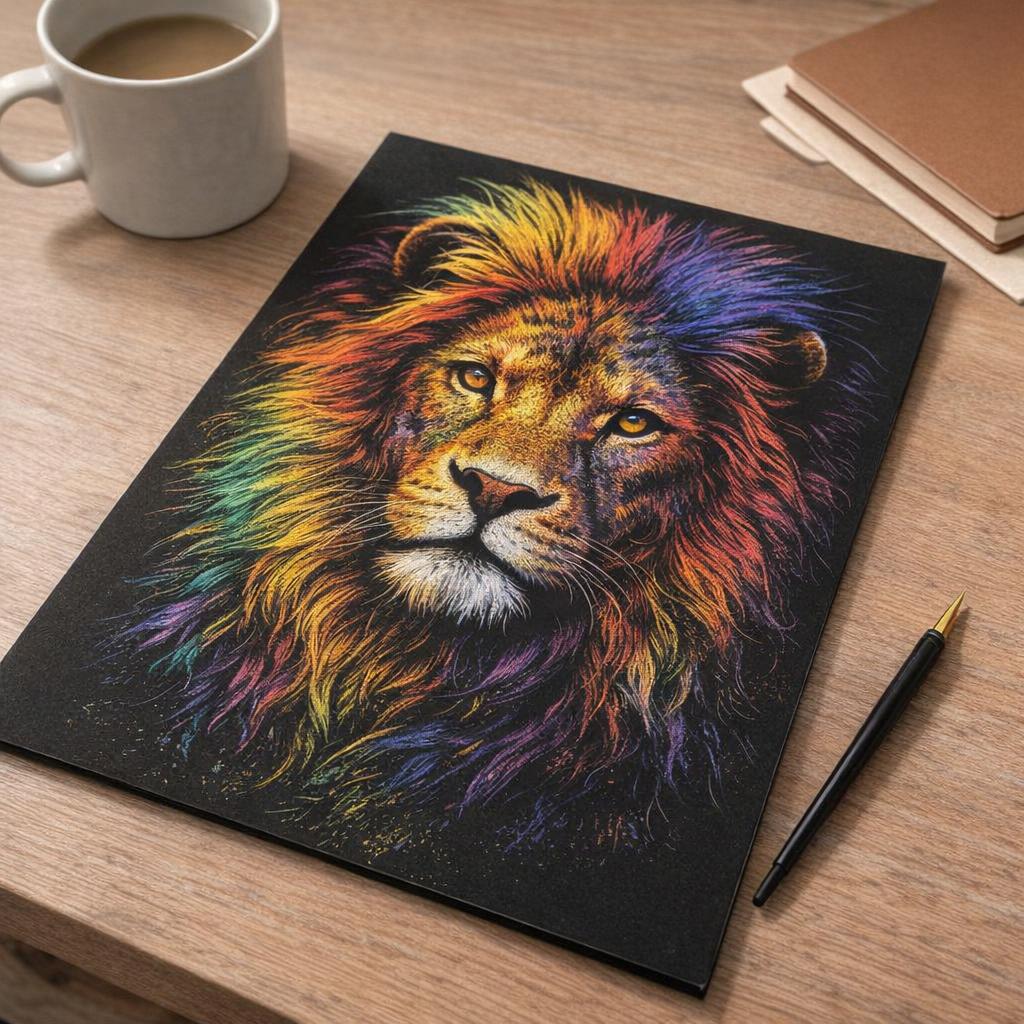 Peinture à gratter - Lion