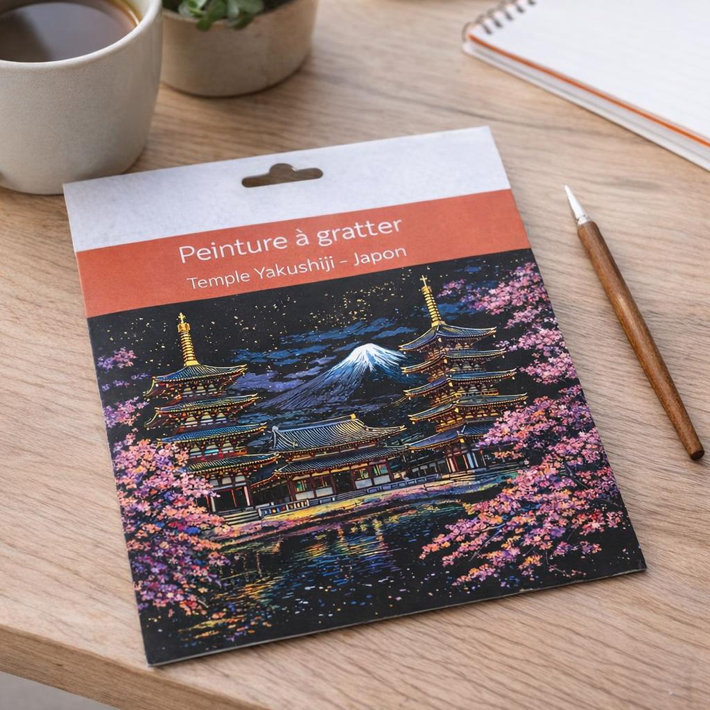 Peinture à gratter - Temple Yakushiji au Japon