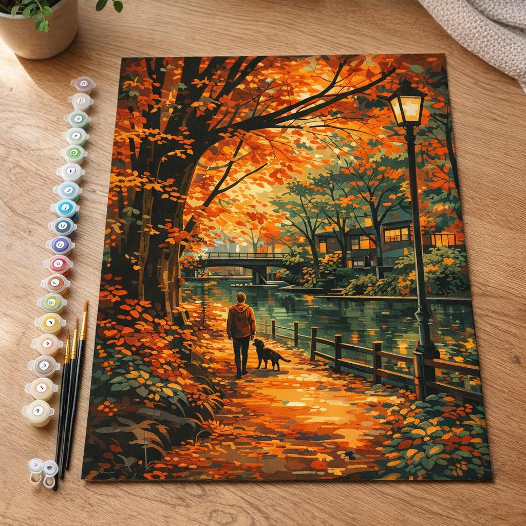 Promenade du chien en Automne - Toile roulée
